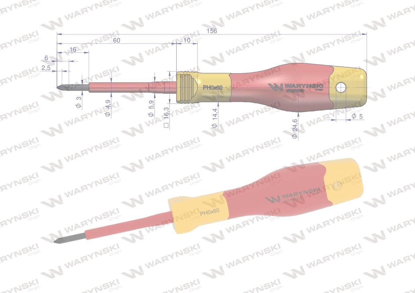 Wkrętak PH0 60 mm izolowany VDE stal S2 Waryński WMW050 - zdjęcie 2