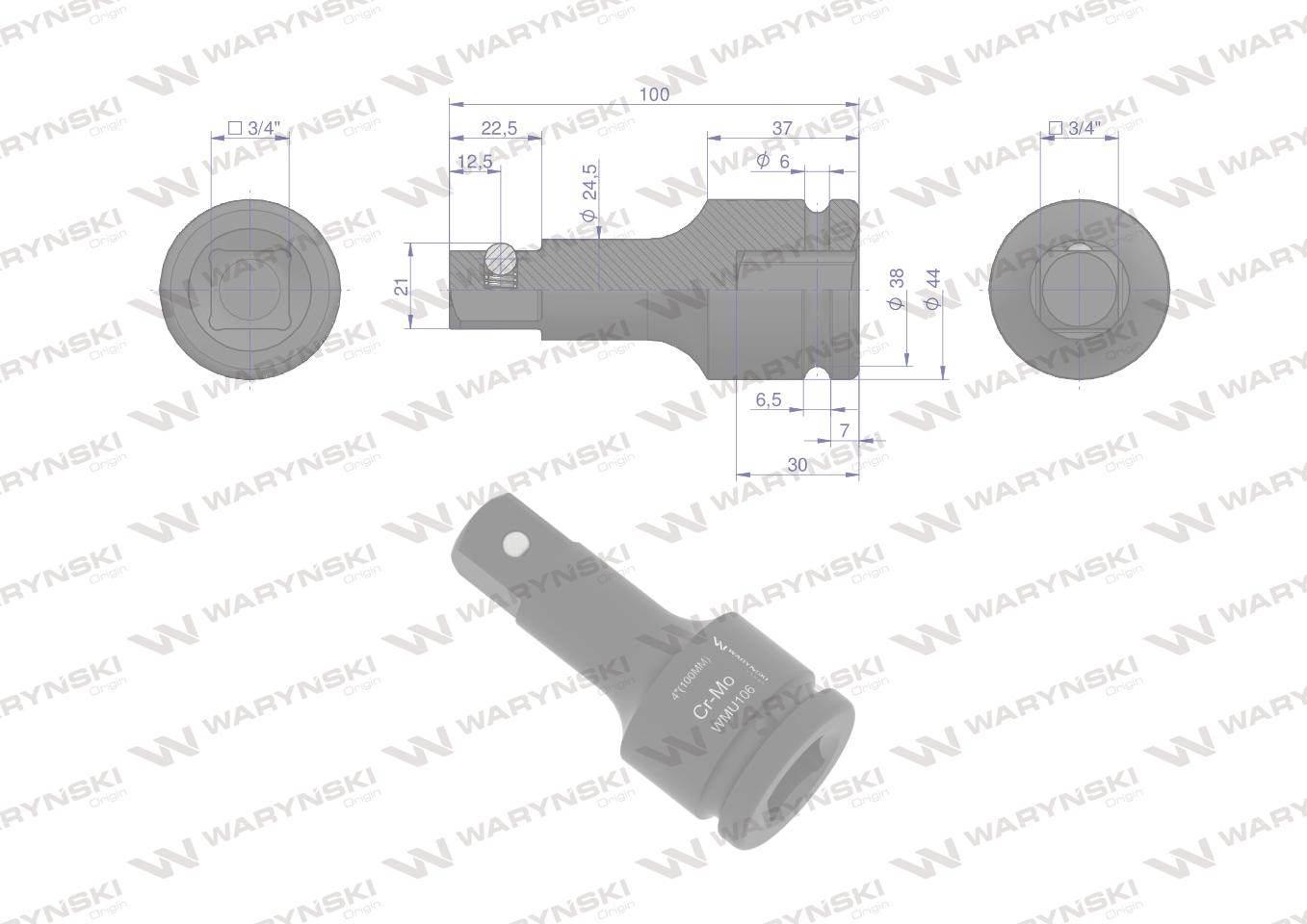 Przedłużka do nasadek udarowych 3/4". 100mm. CrMo. Waryński WMU106 - zdjęcie 2