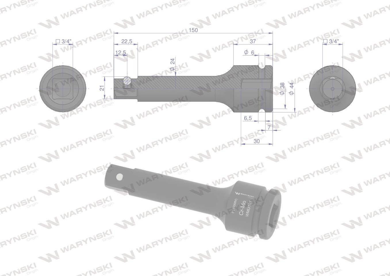 Przedłużka do nasadek udarowych 3/4". 150mm. CrMo. Waryński WMU107 - zdjęcie 2