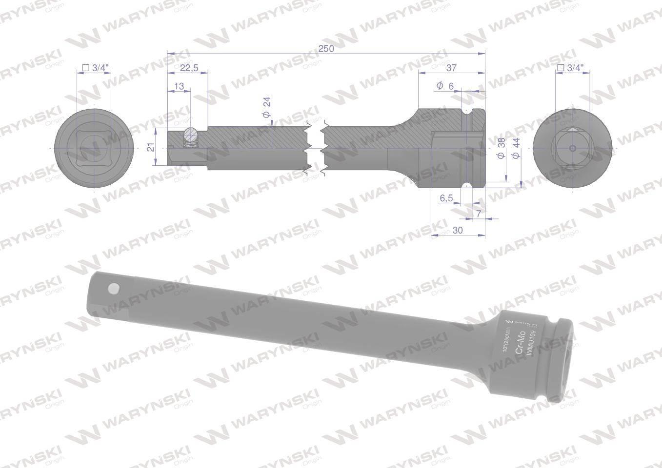 Przedłużka do nasadek udarowych 3/4". 250mm. CrMo. Waryński WMU109 - zdjęcie 2