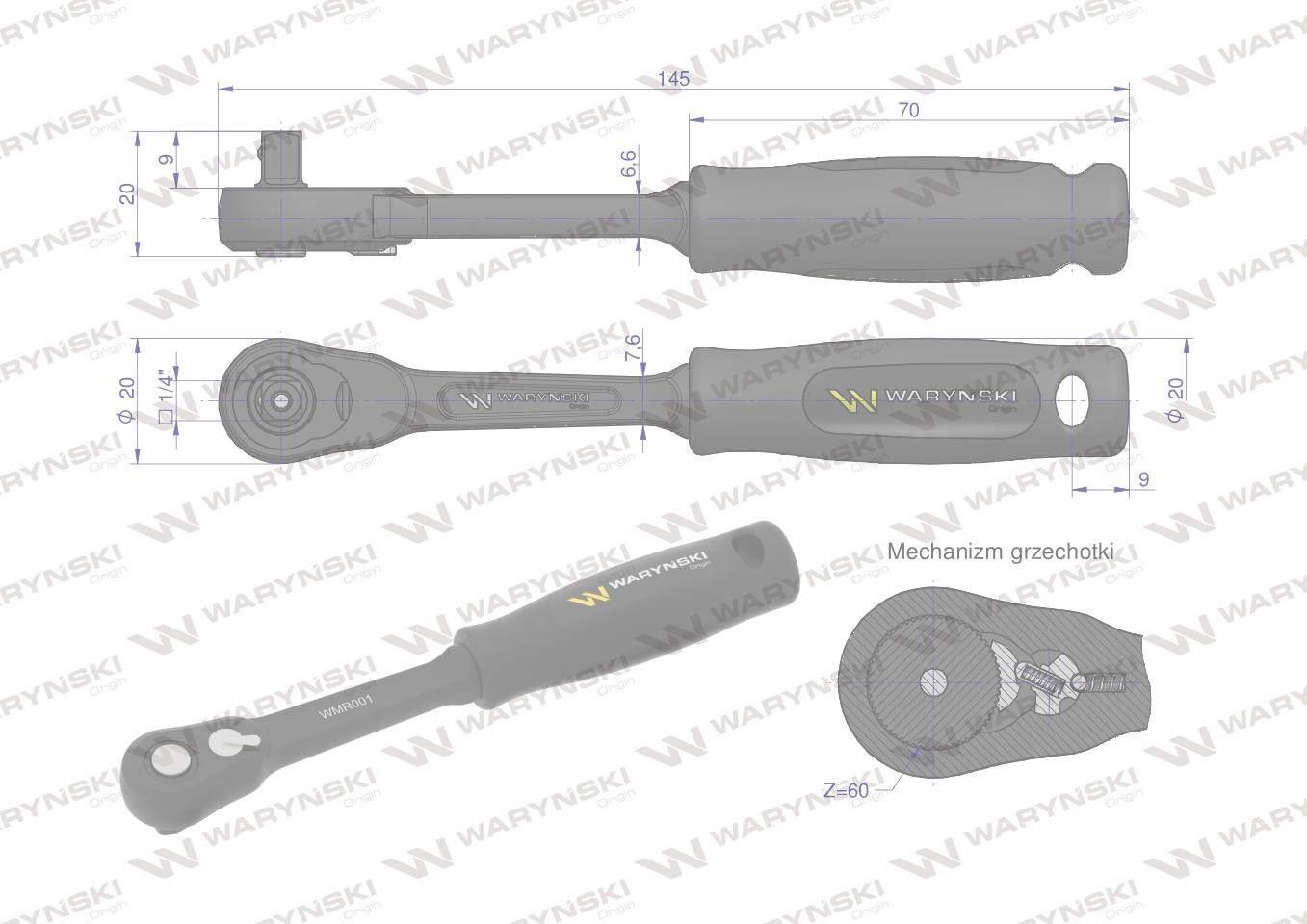Grzechotka 1/4". 60 T, o zwiększonej odporności. Waryński WMR001 - zdjęcie 4