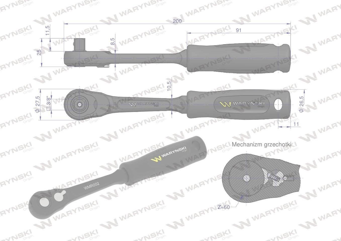 Grzechotka 3/8". 60 T. o zwiększonej odporności. Waryński WMR002 - zdjęcie 4
