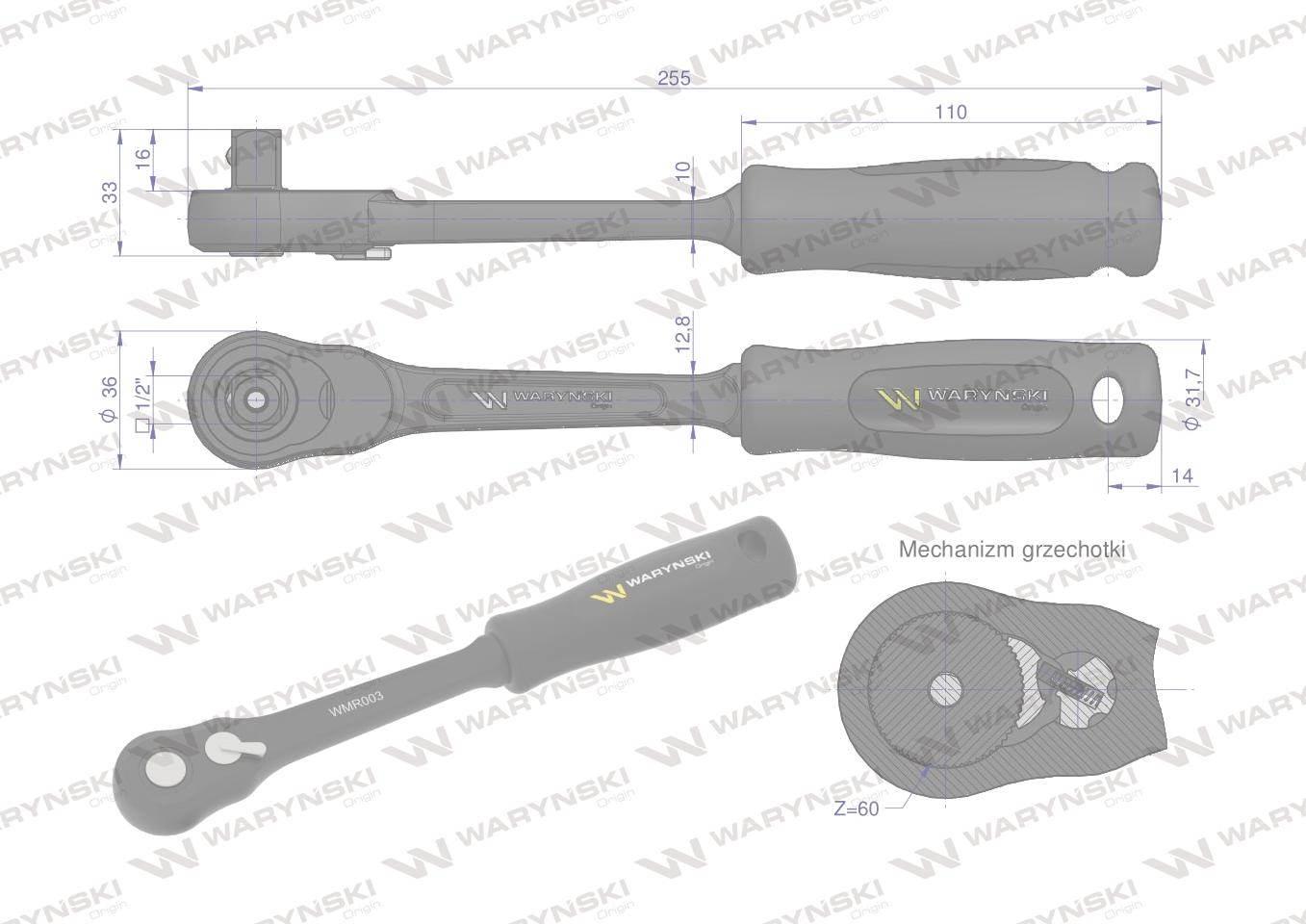 Grzechotka 1/2". 60 T, o zwiększonej odporności. Waryński WMR003 - zdjęcie 5