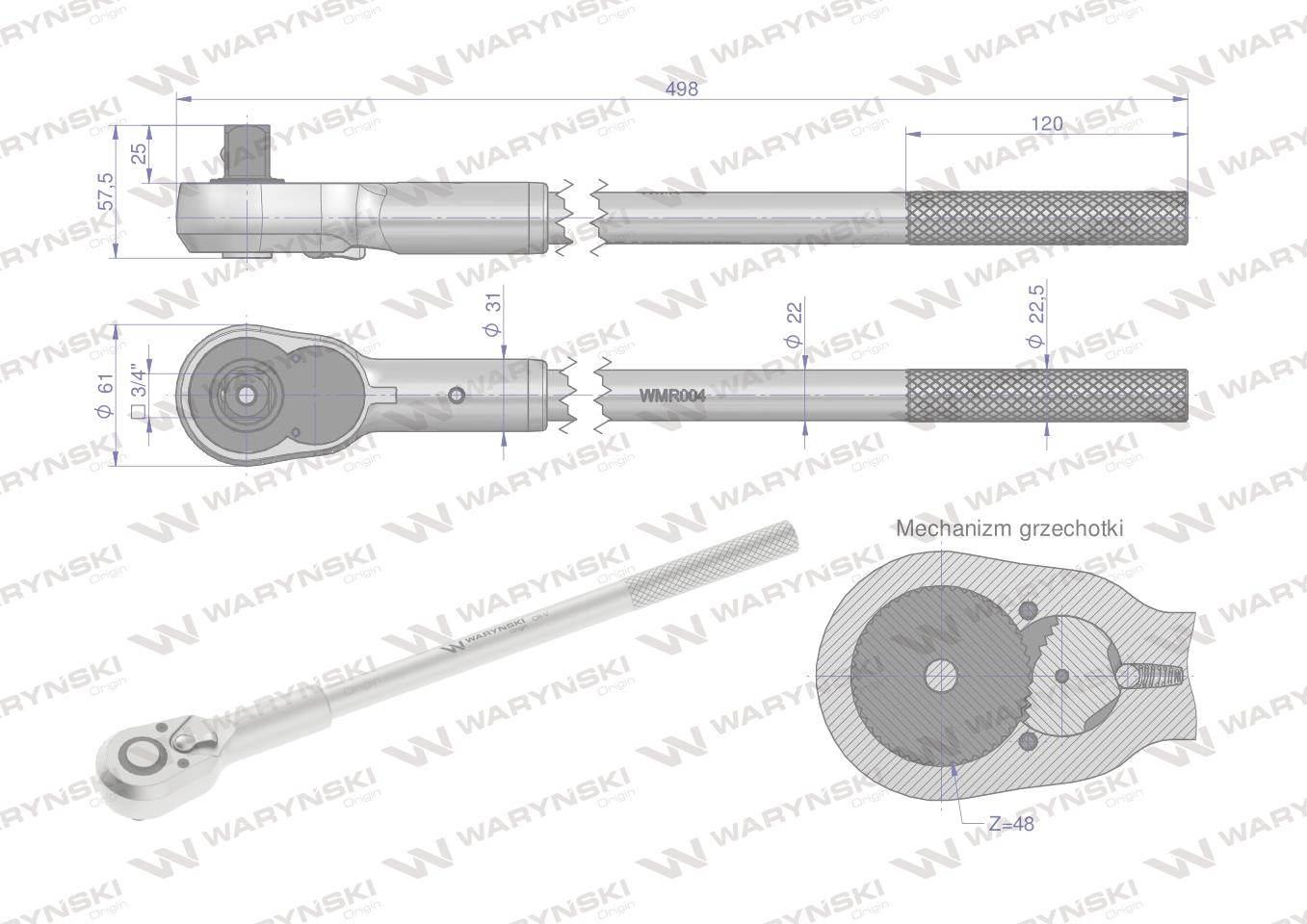 Grzechotka 3/4". 48 T. o zwiększonej odporności. Waryński WMR004 - zdjęcie 5