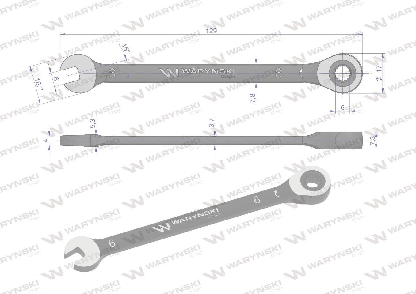 Klucz płasko-oczkowy 6 mm z grzechotką 72 zęby standard ASME B107-2010 Wary - zdjęcie 2
