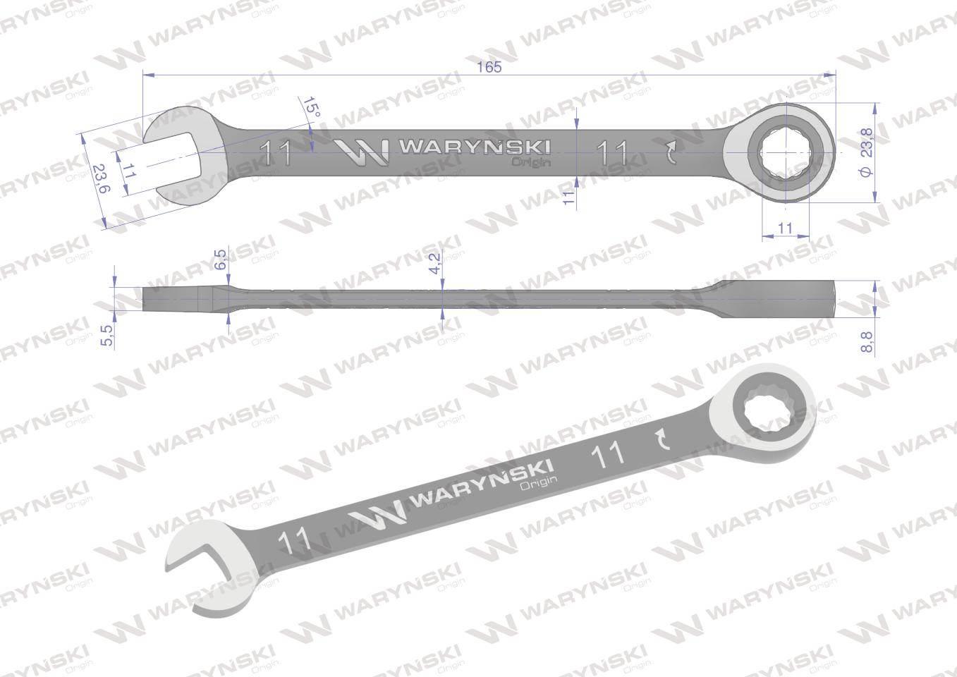 Klucz płasko-oczkowy 11 mm z grzechotką 72 zęby standard ASME B107-2010 War - zdjęcie 2