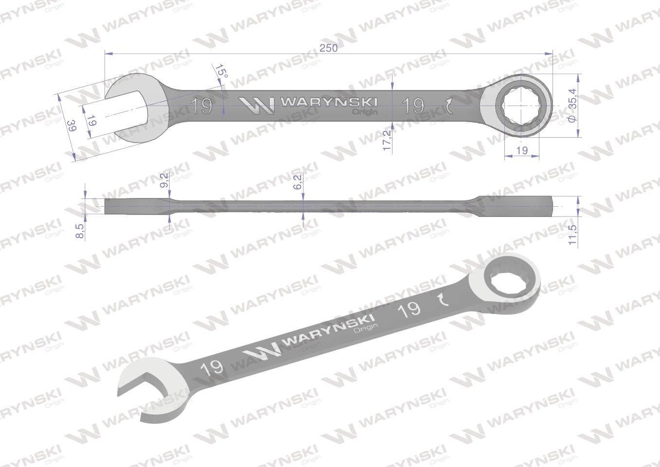 Klucz płasko-oczkowy 19 mm z grzechotką 72 zęby standard ASME B107-2010 War - zdjęcie 2