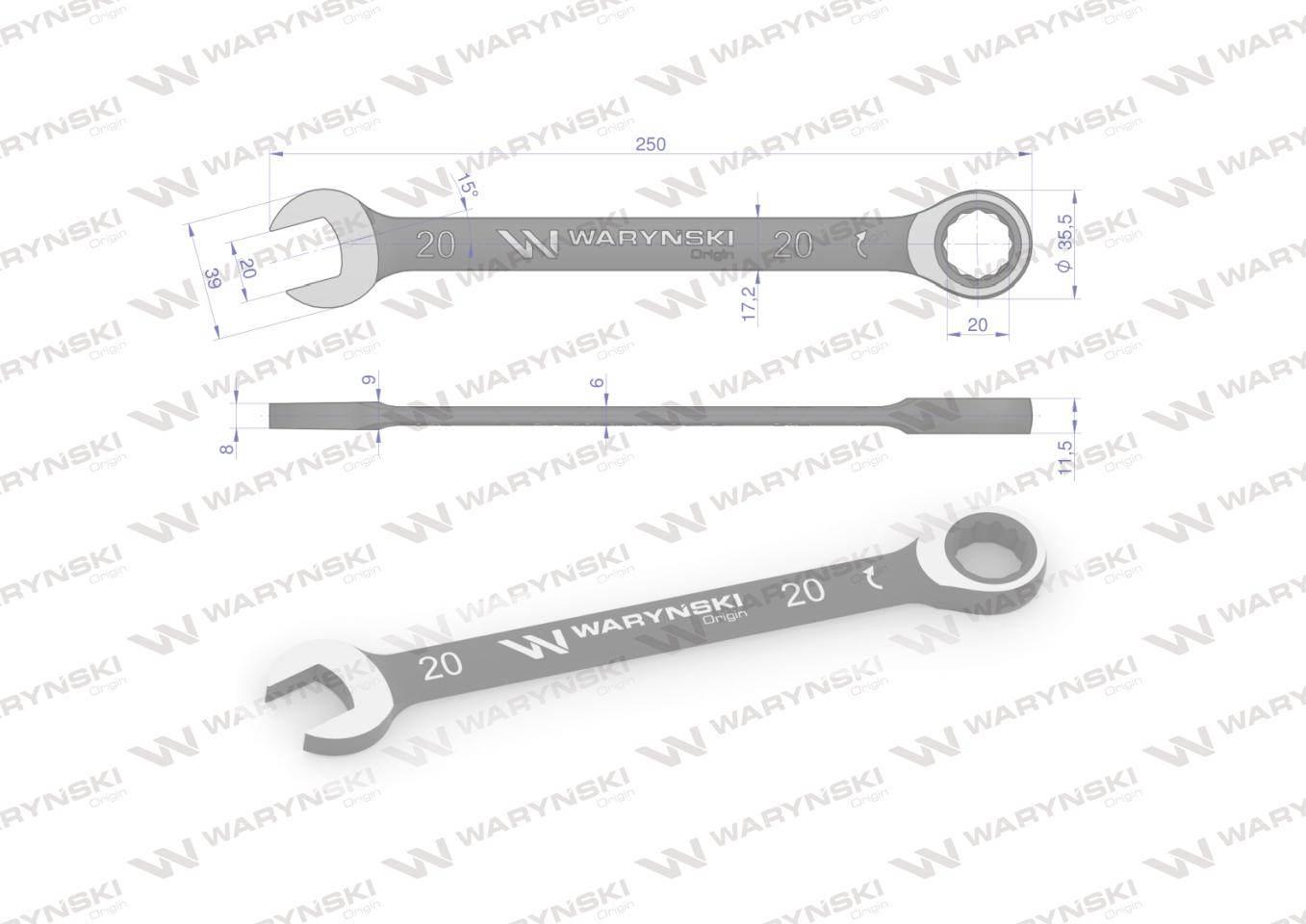 Klucz płasko-oczkowy 20 mm z grzechotką 72 zęby standard ASME B107-2010 War - zdjęcie 2