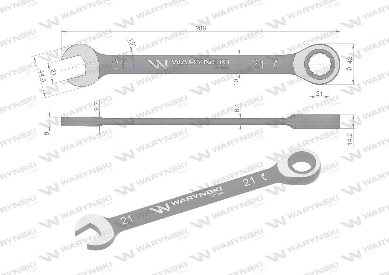 Klucz płasko-oczkowy 21 mm z grzechotką 72 zęby standard ASME B107-2010 War - zdjęcie 2