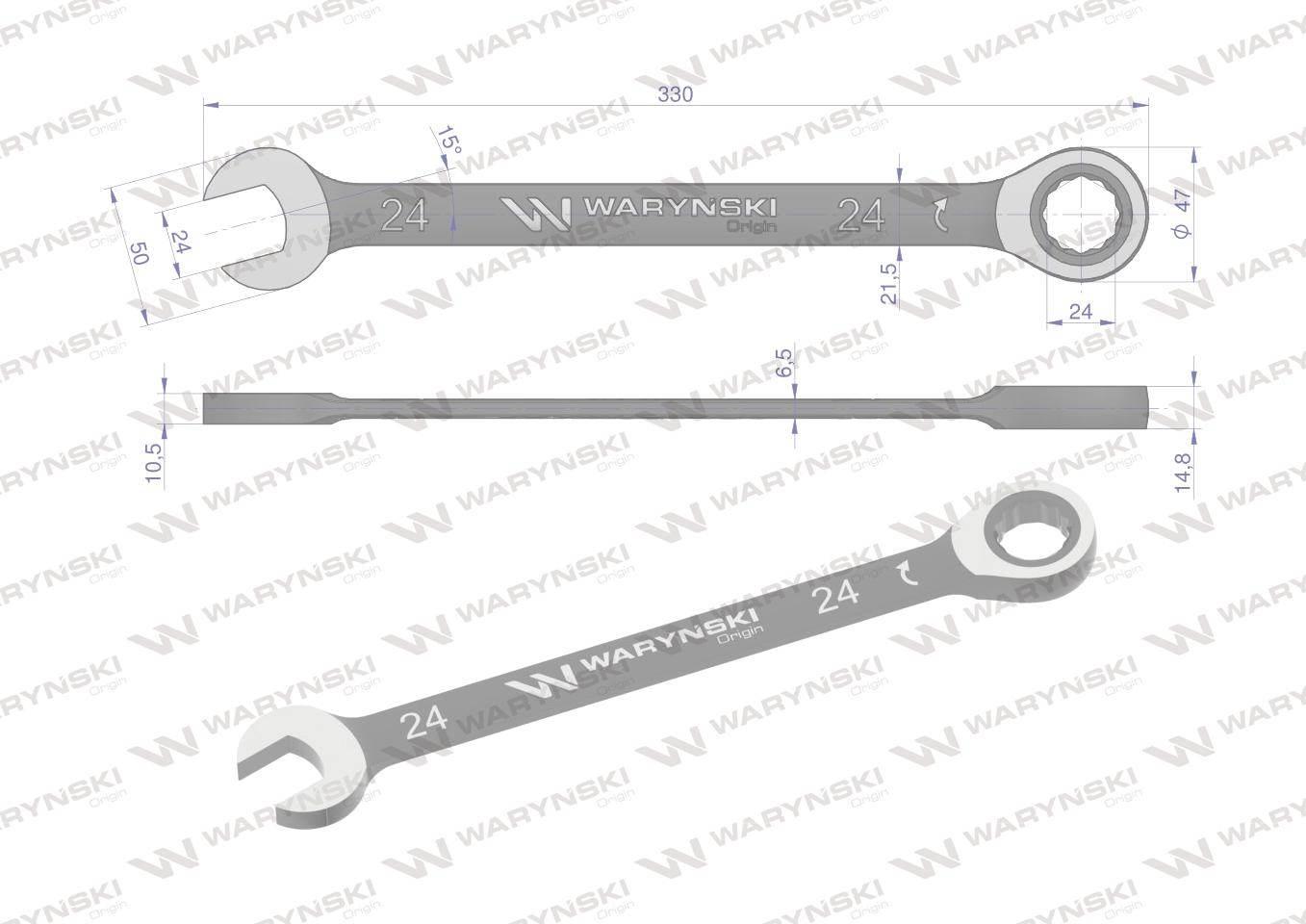 Klucz płasko-oczkowy 24 mm z grzechotką 72 zęby standard ASME B107-2010 War - zdjęcie 2