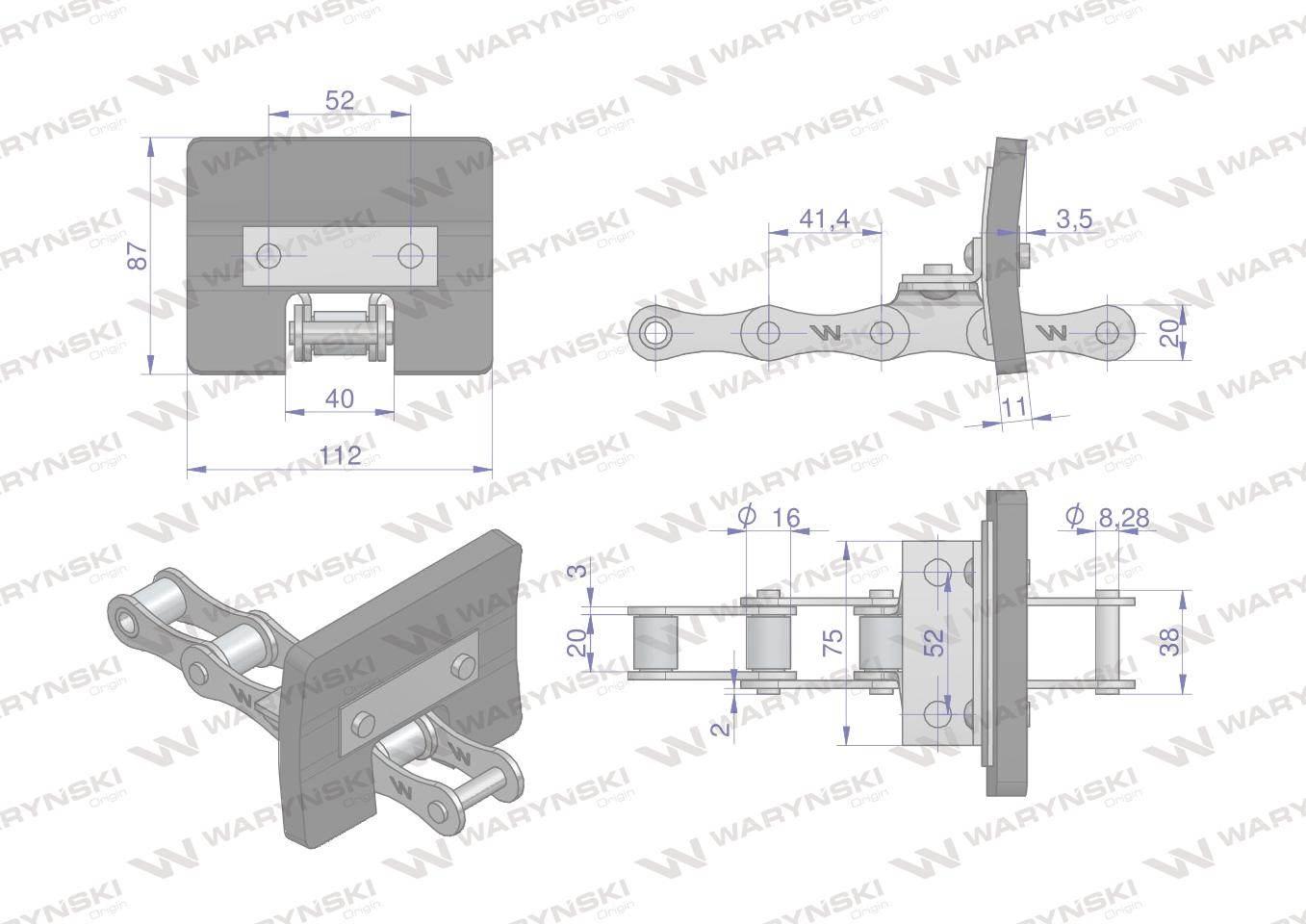 Łańcuch podajnika ziarnowego kpl. 38 łopatek 86 x 110 mm zastosowani Bizon - zdjęcie 2
