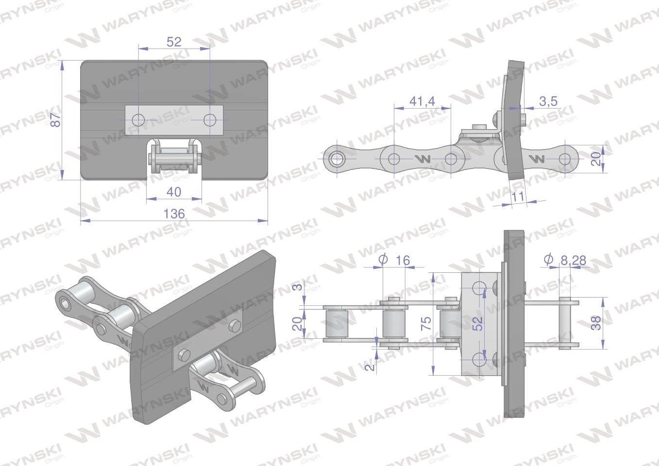 Łańcuch podajnika ziarnowego kpl. 38 łopatek 86 x 136 mm zastosowanie 50582 - zdjęcie 2