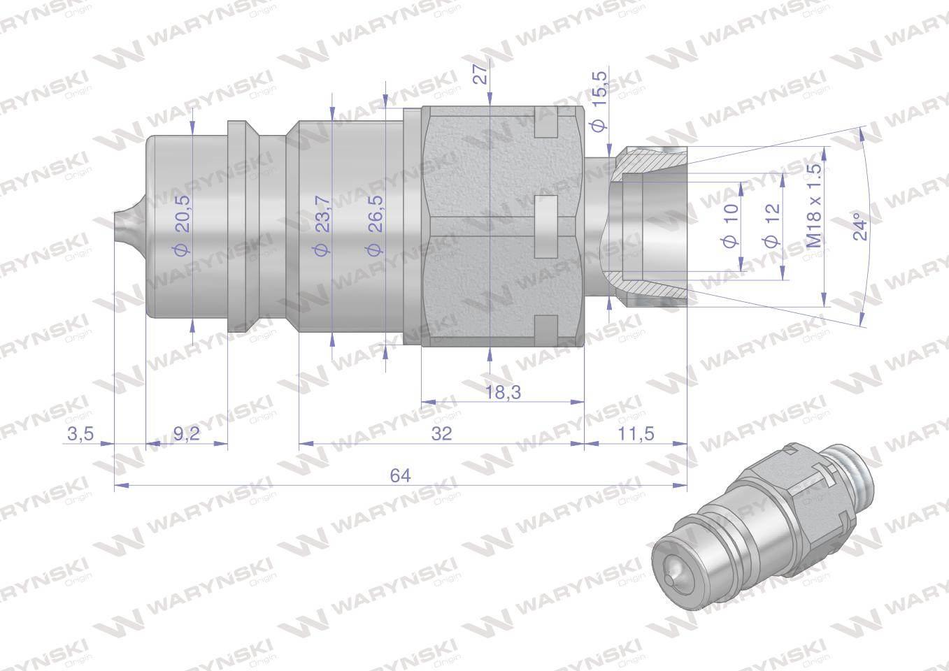 Szybkozłącze hydrauliczne wtyczka M18x1.5 gwint zewnętrzny EURO (9100818W) - zdjęcie 4