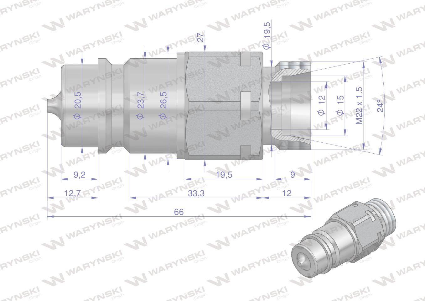 Szybkozłącze hydrauliczne wtyczka M22x1.5 gwint zewnętrzny EURO (9100822W) - zdjęcie 4