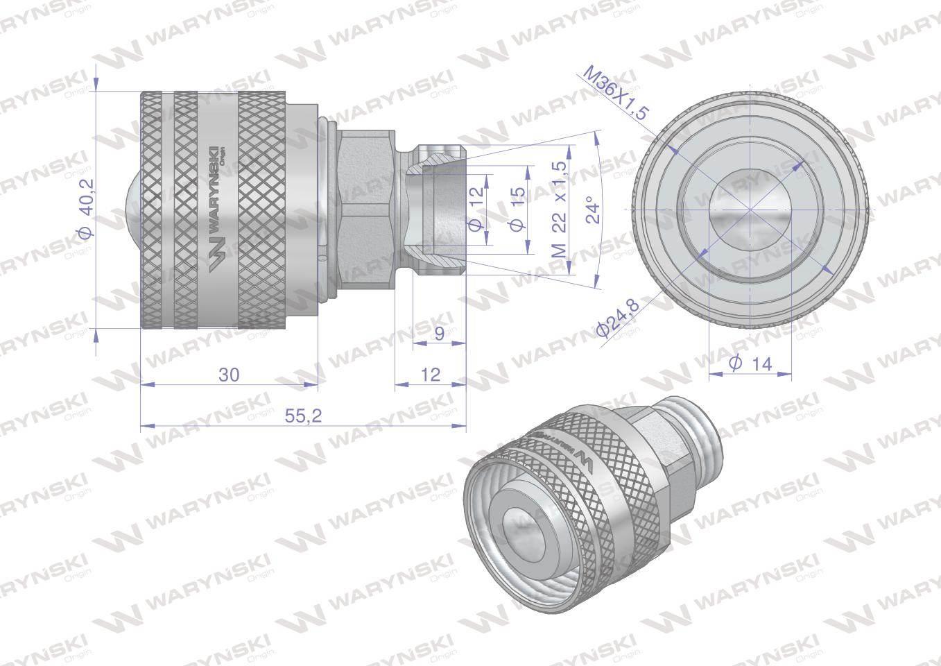 Komplet - zawór wtyczka M22x1.5 skręcane (50490030) z gwintowaną pokrywą/os - zdjęcie 3