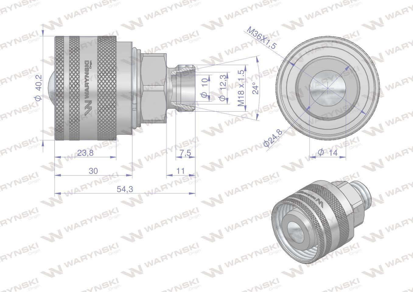 Komplet - zawór wtyczka (Bizon) M18x1.5 skręcane (ZSR6160102) z gwintowaną - zdjęcie 3