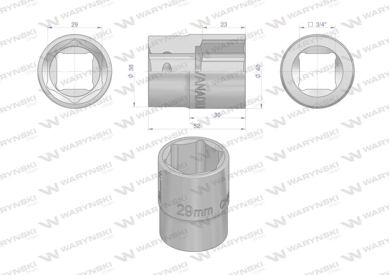 Nasadka sześciokątna 3/4". 29 mm. CrV50BV30. DIN 3124. Waryński WMN253 - zdjęcie 2