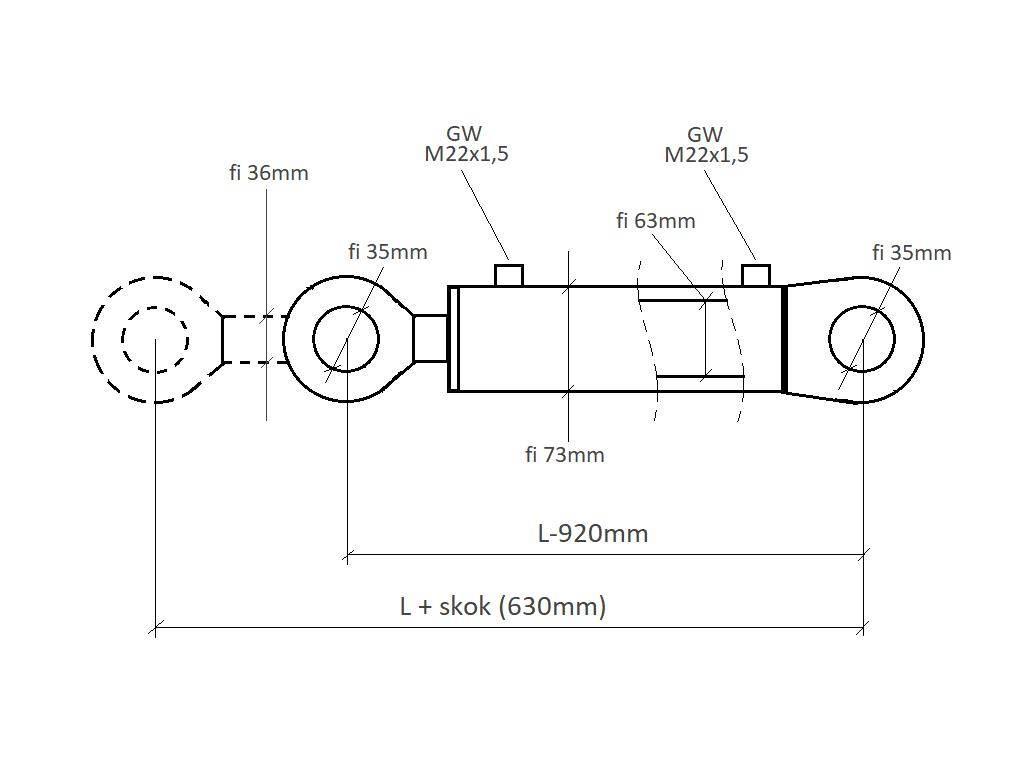 Cylinder hydrauliczny CJ2F-63/36-630Z (dwustronny) sworzeń fi 35mm do TUR - zdjęcie 2