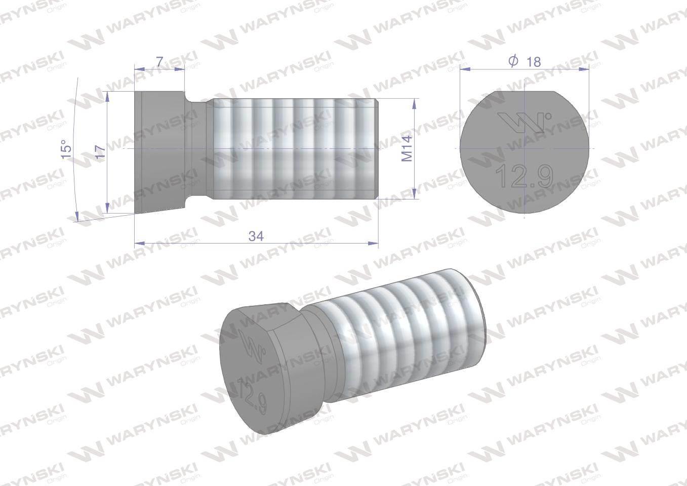 Śruba kpl. płużna oval z jednej strony ścięta M14x34 mm kl.12.9 zastosowani - zdjęcie 5