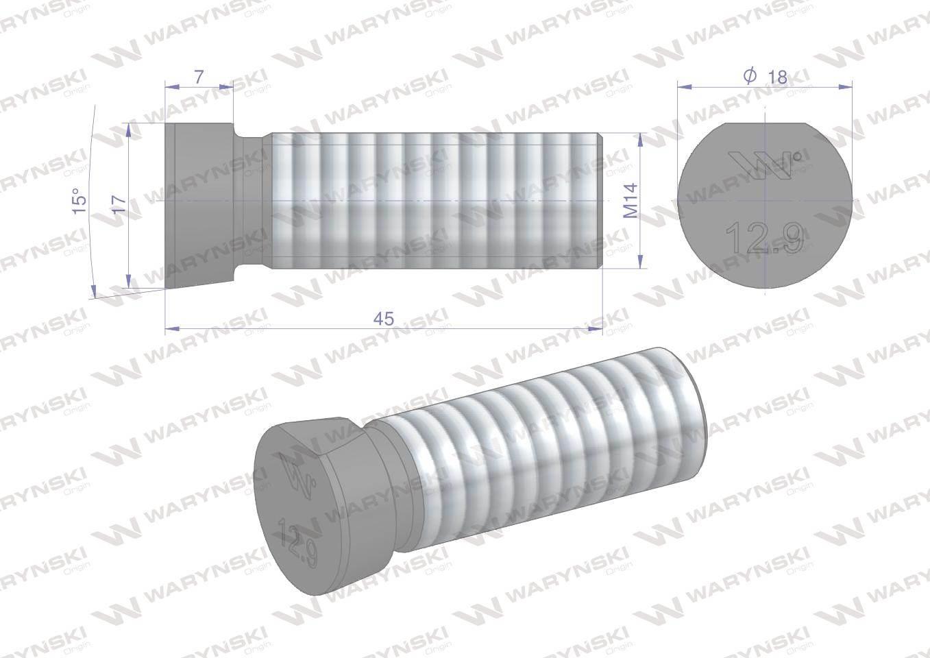 Śruba kpl. płużna oval z jednej strony ścięta M14x45 mm kl.12.9 zastosowani - zdjęcie 2