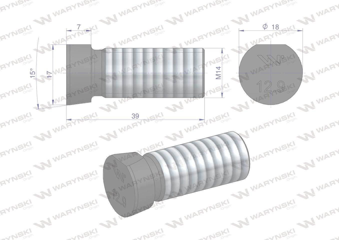 Śruba kpl. płużna oval z jednej strony ścięta M14x39 mm kl.12.9 zastosowani - zdjęcie 2
