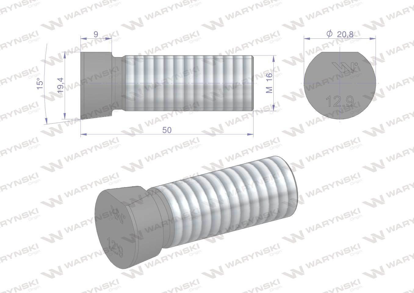 Śruba kpl. płużna oval z jednej strony ścięta M16x50 mm kl.12.9 zastosowani - zdjęcie 4