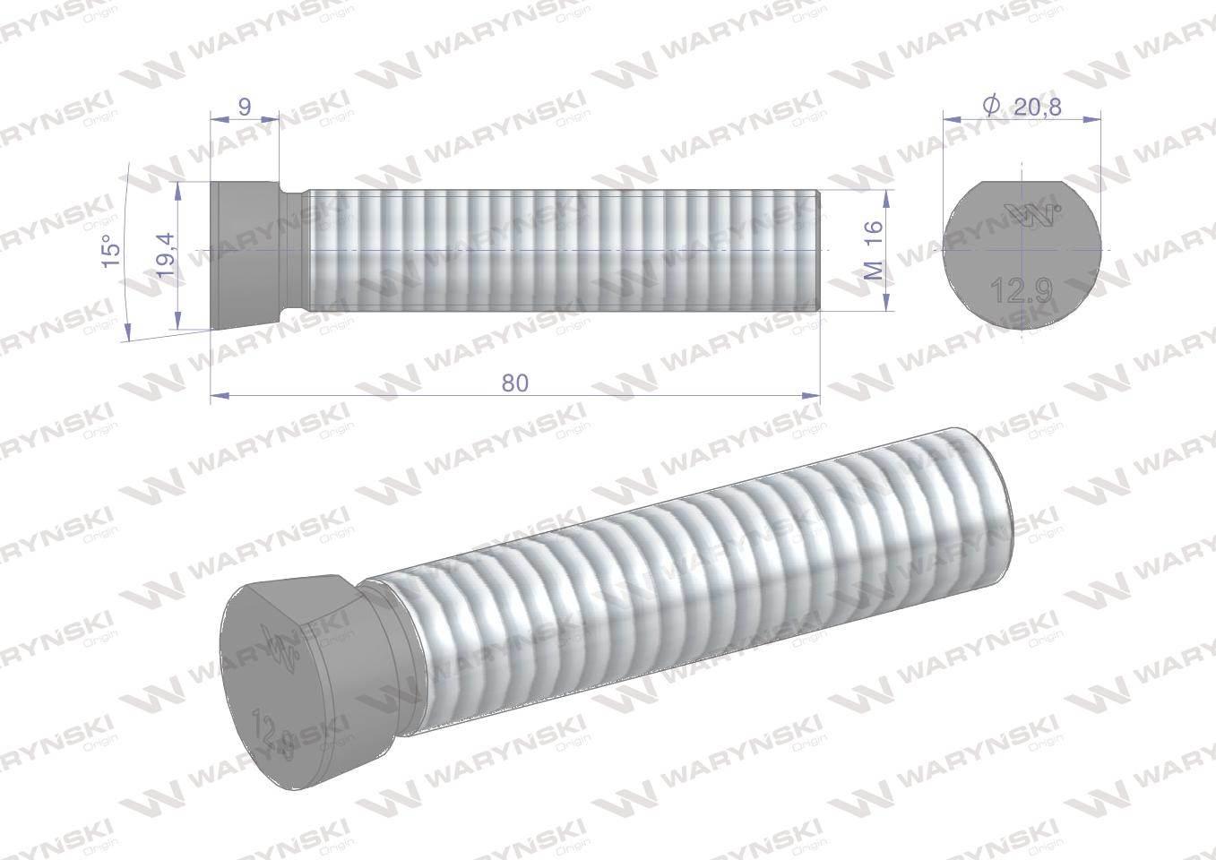 Śruba kpl. płużna oval z jednej strony ścięta M16x80 mm kl.12.9 zastosowani - zdjęcie 4
