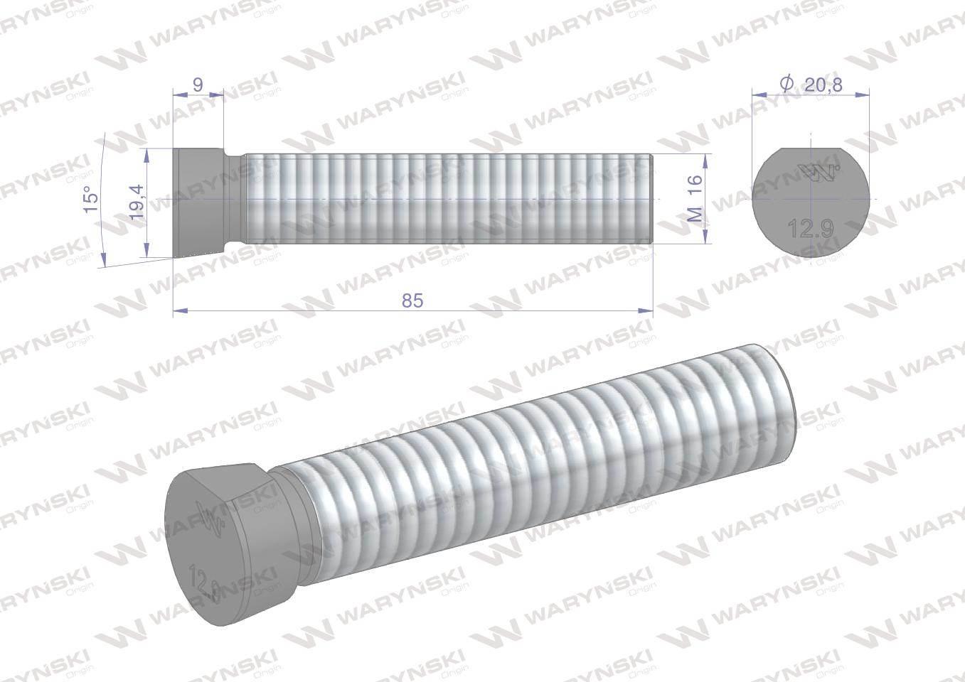 Śruba kpl. płużna oval z jednej strony ścięta M16x85 mm kl.12.9 zastosowani - zdjęcie 4