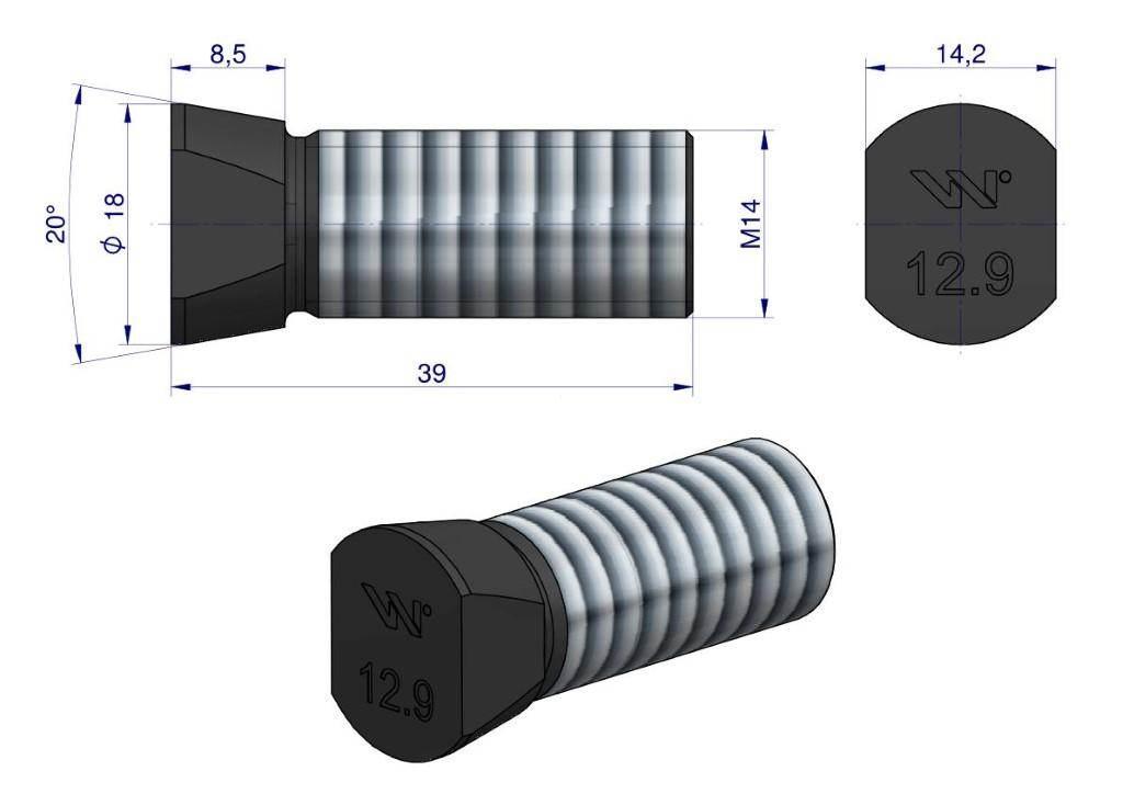 Śruba kpl. płużna oval z dwóch stron ścięta M14x39 mm kl.12.9 zastosowanie
