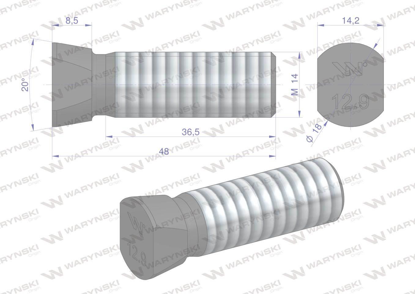 Śruba kpl. płużna oval z dwóch stron ścięta M14x48 mm kl.12.9 zastosowanie - zdjęcie 3