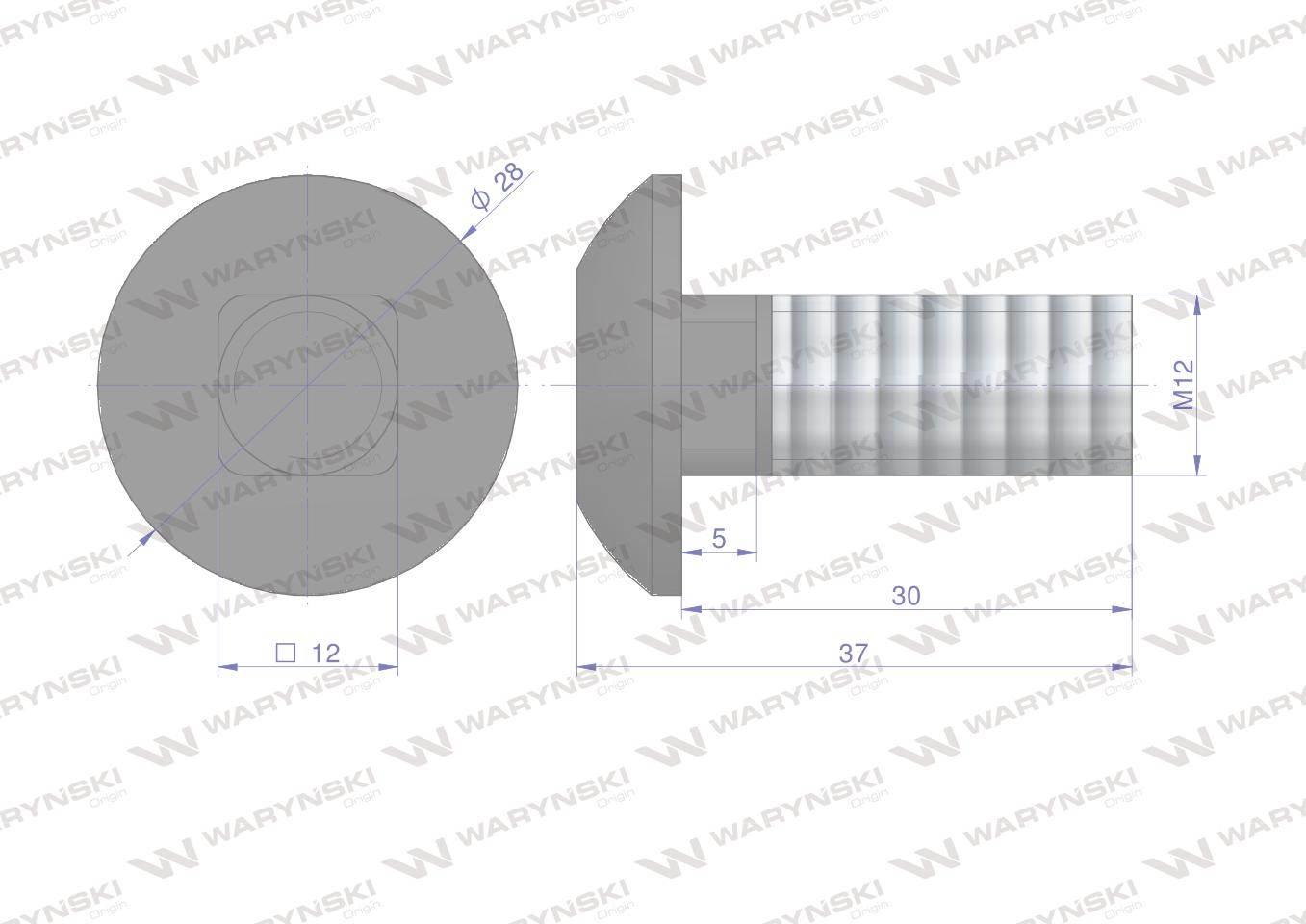 Śruba kpl. płużna grzybkowa podsadzana M12x30 mm kl.10.9 zastosowanie Lemke - zdjęcie 2