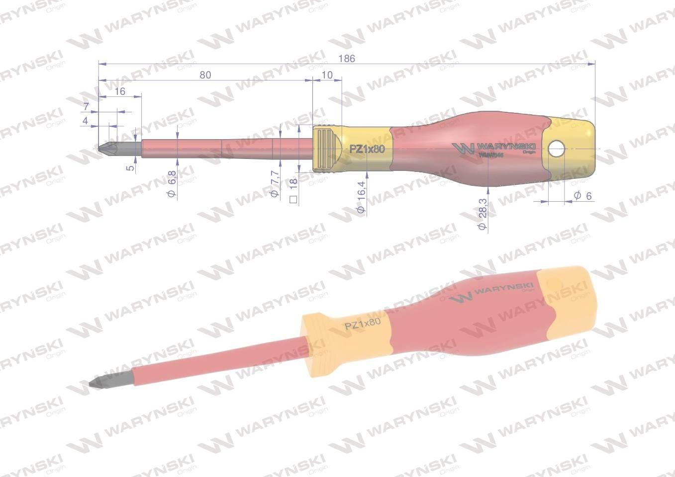 Wkrętak PZ1*80mm. izolowany. VDE. stal S2, Waryński WMW046 - zdjęcie 2