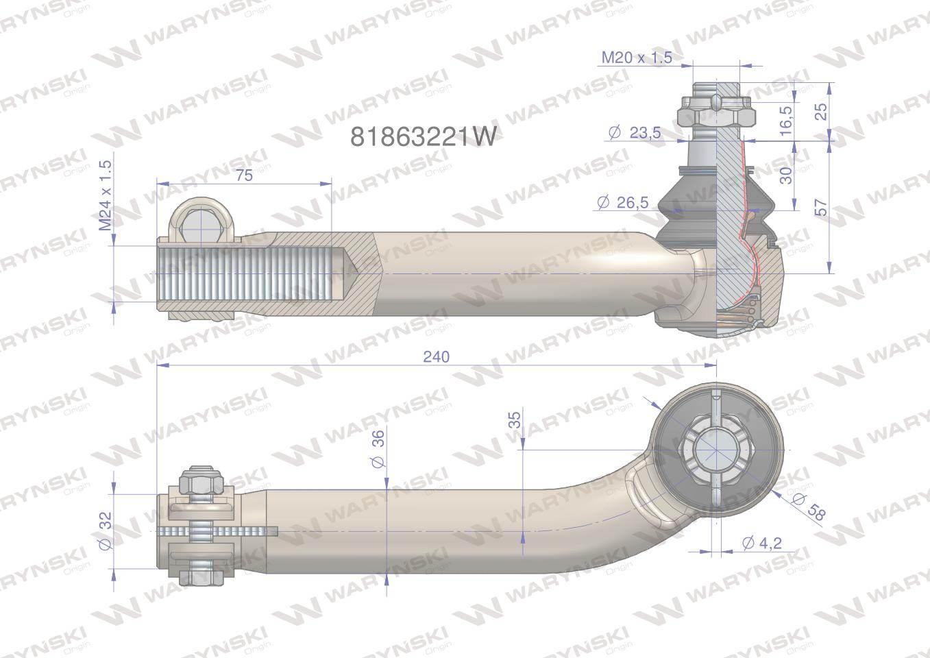 Przegub kierowniczy prawy M24x1.5L 81863221 WARYŃSKI 81863221W - zdjęcie 3