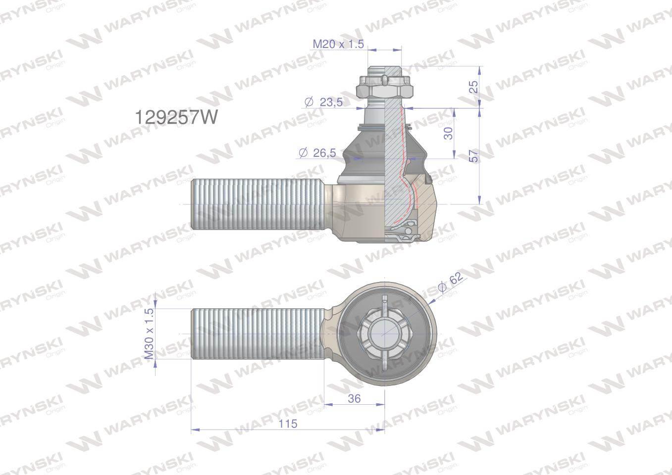 Przegub kierowniczy M30x1.5 129257 WARYŃSKI 129257W - zdjęcie 3