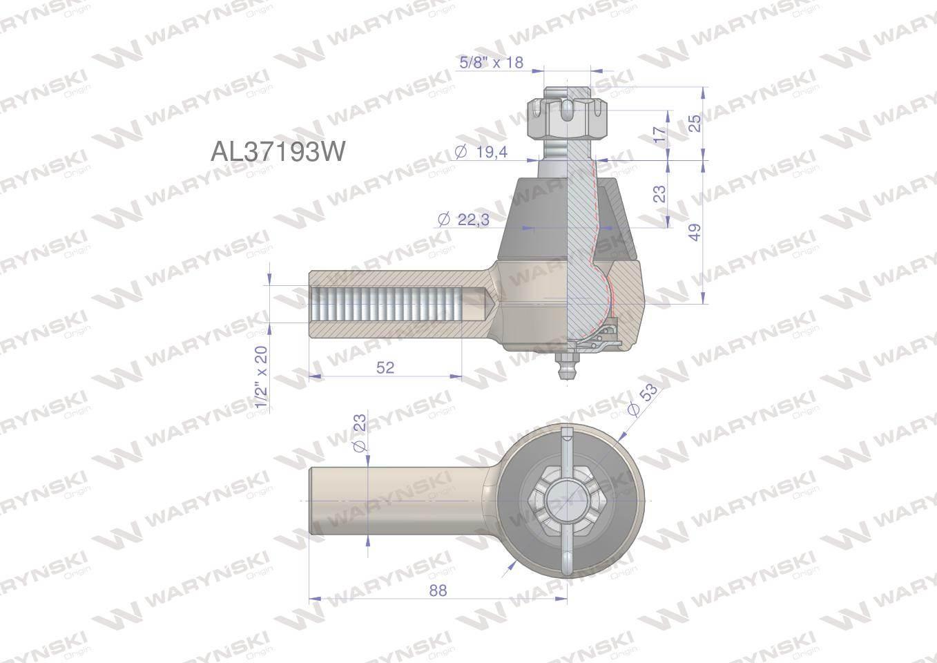 Przegub kierowniczy 88mm - 1/2" AL37193 WARYŃSKI AL37193W - zdjęcie 2