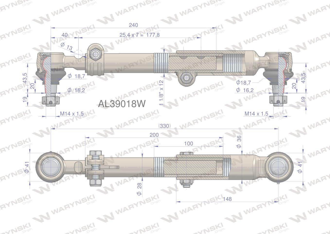 Drążek kierowniczy 330mm AL39018 WARYŃSKI AL39018W - zdjęcie 2