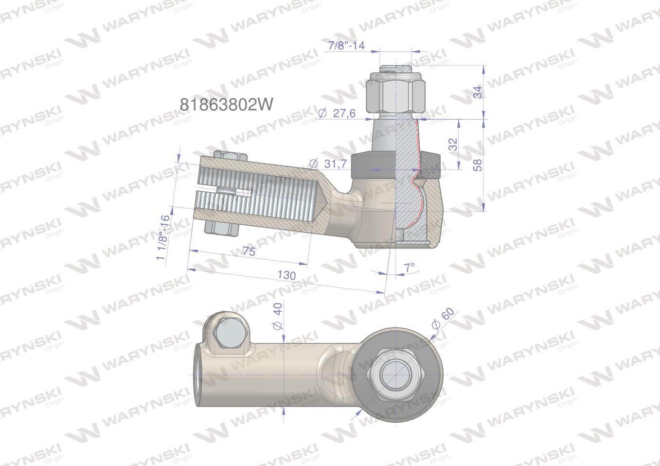 Przegub kierowniczy 1.1/8" 81863802 WARYŃSKI 81863802W - zdjęcie 3