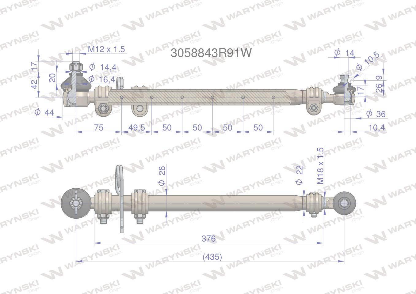 Drążek kierowniczy 435mm 3058843R91 WARYŃSKI 3058843R91W - zdjęcie 2