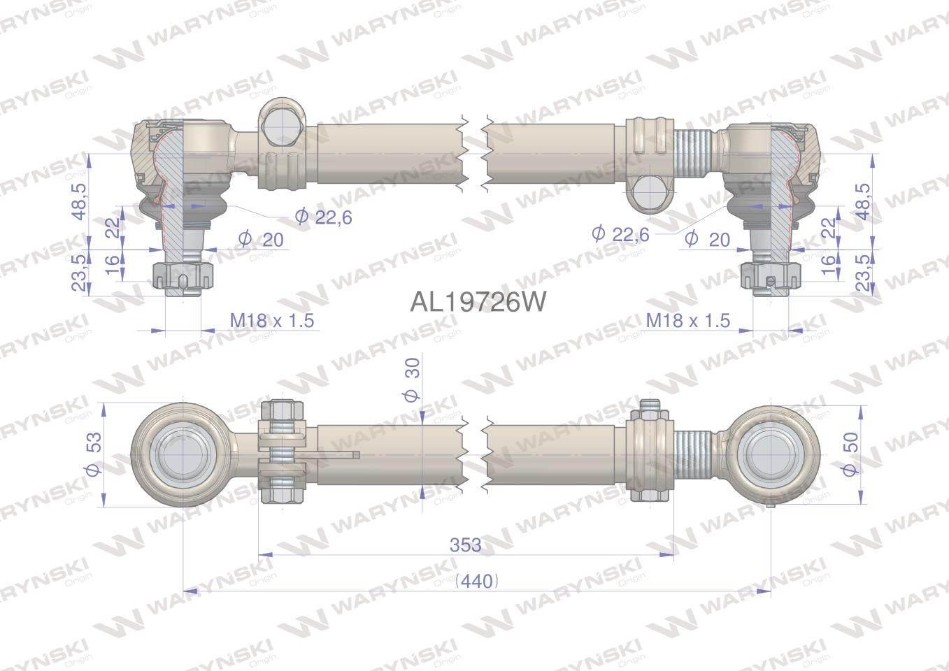 Drążek kierowniczy 440mm AL19726 WARYŃSKI AL19726W - zdjęcie 2