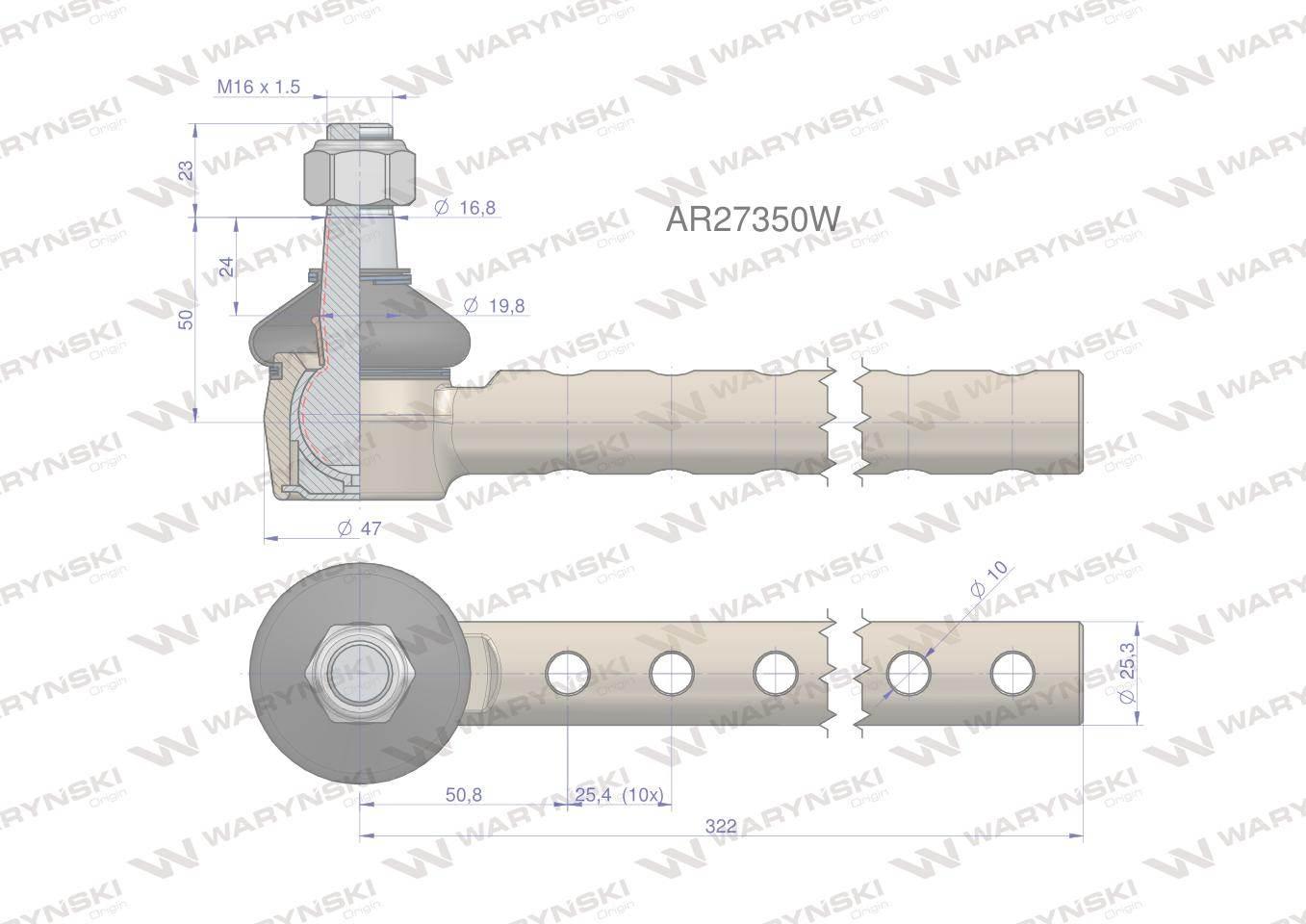 Przegub kierowniczy 322mm AR27350 WARYŃSKI AR27350W - zdjęcie 2