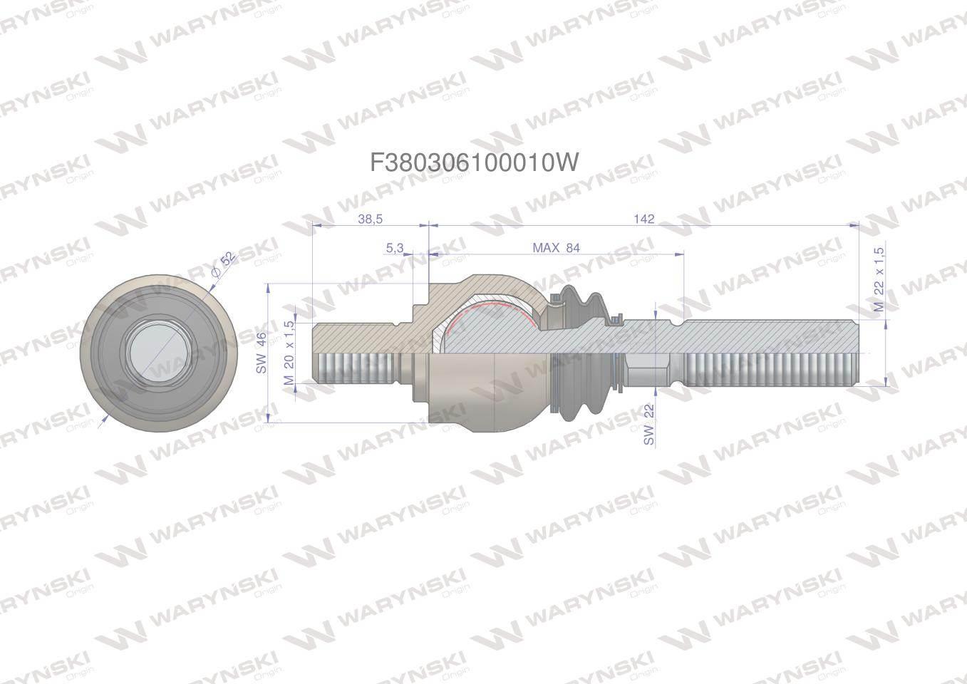 Przegub kierowniczy 180,5 mm - M20x1,5 ; M22x1,5 F380306100010 WARYŃSKI - zdjęcie 2