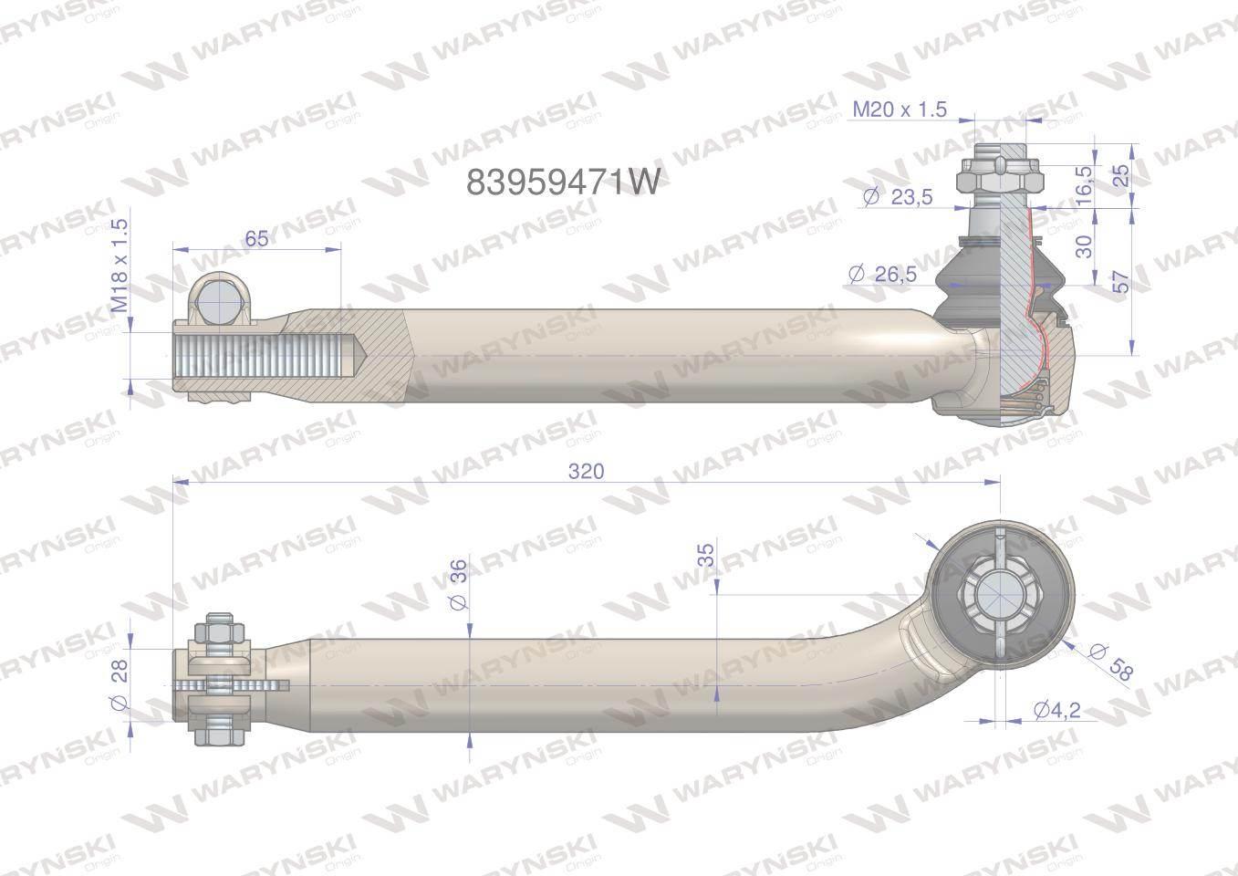 Przegub kierowniczy M18x1.5 83959471 WARYŃSKI 83959471W - zdjęcie 3