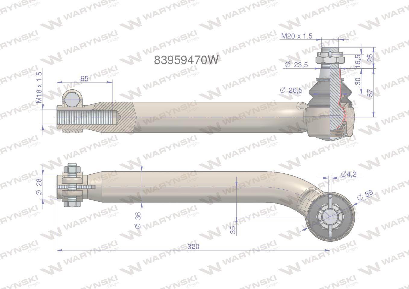 Przegub kierowniczy M18x1.5L 83959470 WARYŃSKI 83959470W - zdjęcie 3