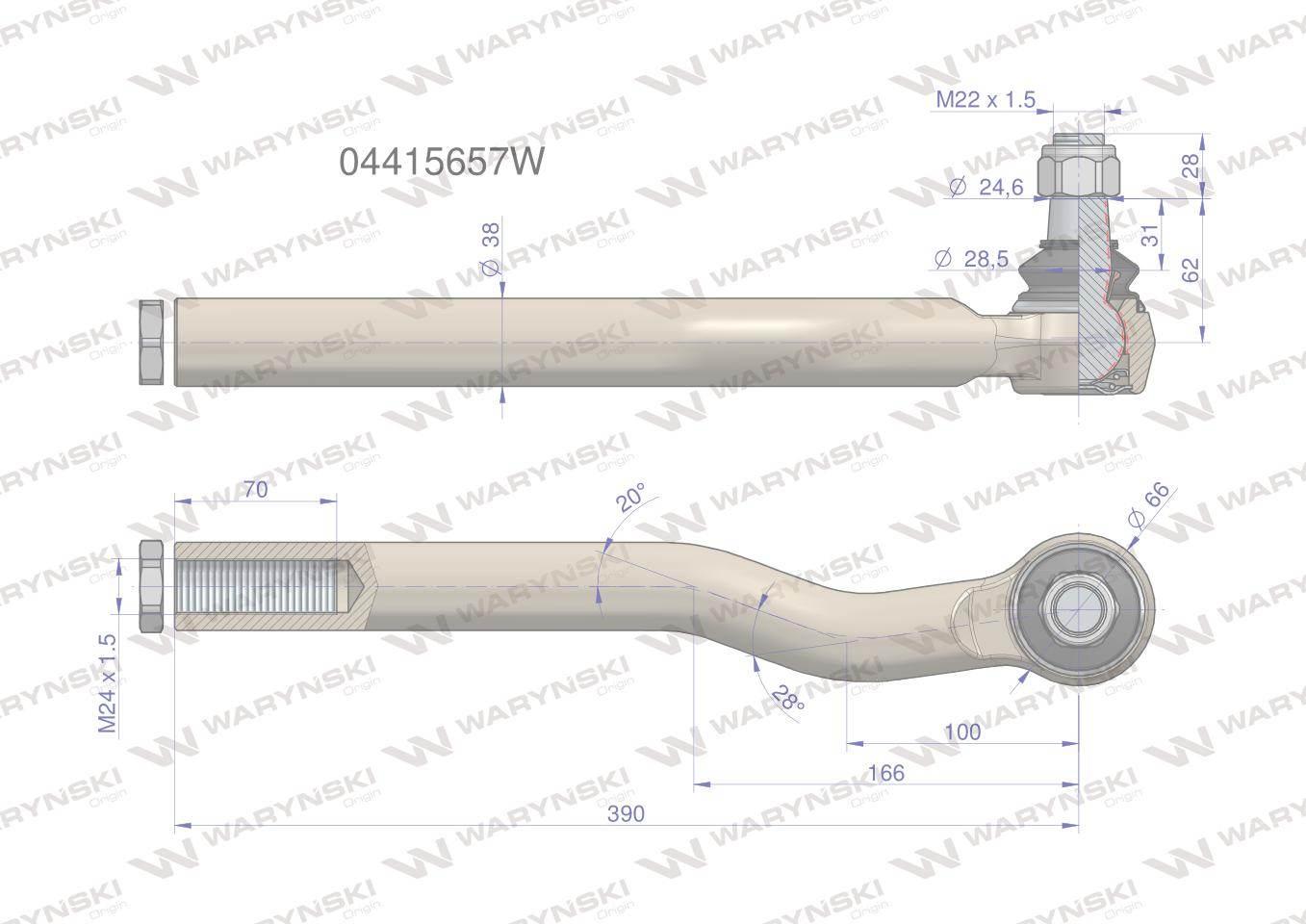 Przegub kierowniczy M24x1.5 04415657 WARYŃSKI 04415657W - zdjęcie 3