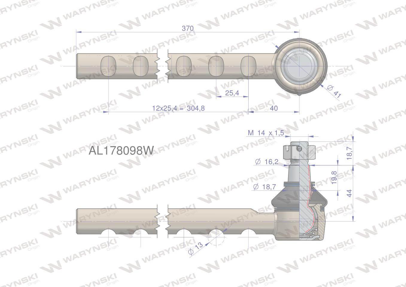 Przegub kierowniczy 370mm AL178098 WARYŃSKI AL178098W - zdjęcie 3