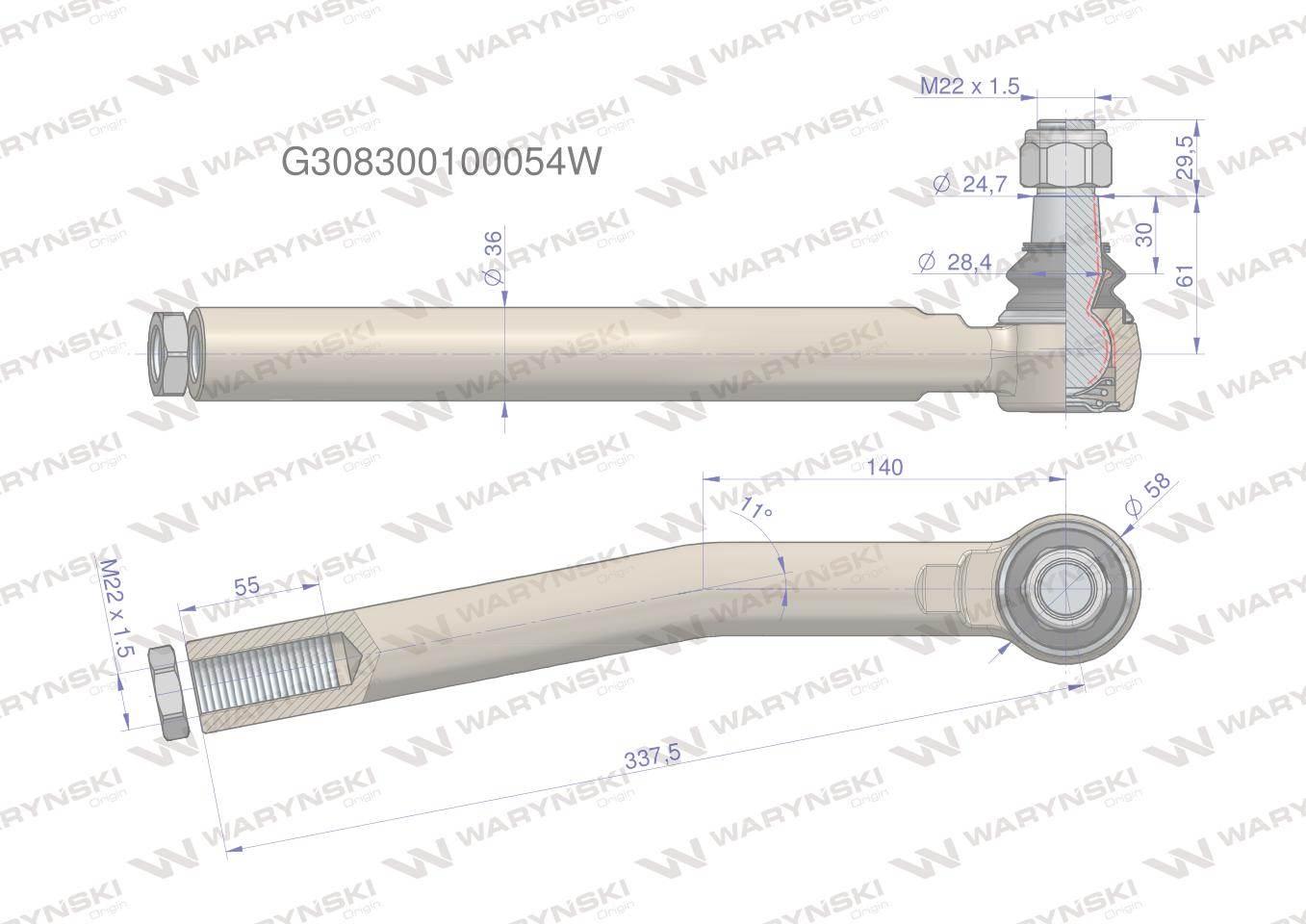 Przegub kierowniczy prawy M22x1.5 G308300100054 WARYŃSKI G308300100054W - zdjęcie 3