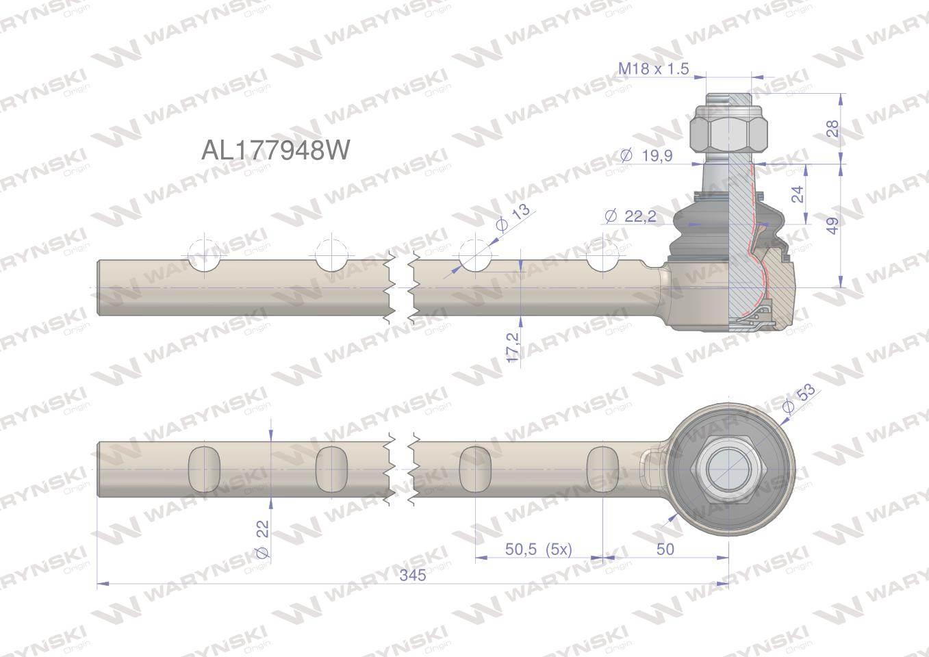 Przegub kierowniczy 345mm AL177948 WARYŃSKI AL177948W - zdjęcie 2