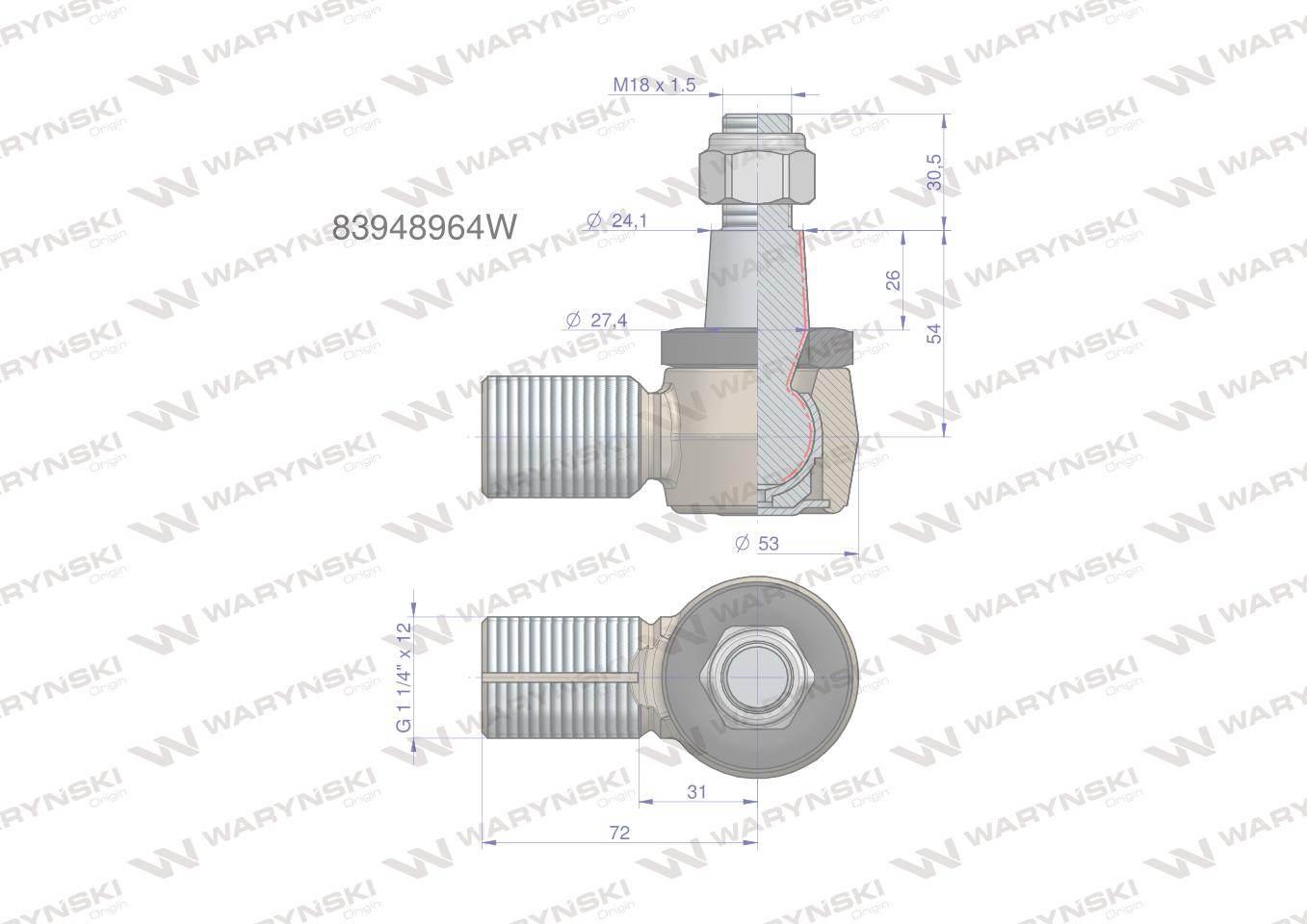 Przegub kierowniczy 1.1/4" 83948964 WARYŃSKI 83948964W - zdjęcie 3