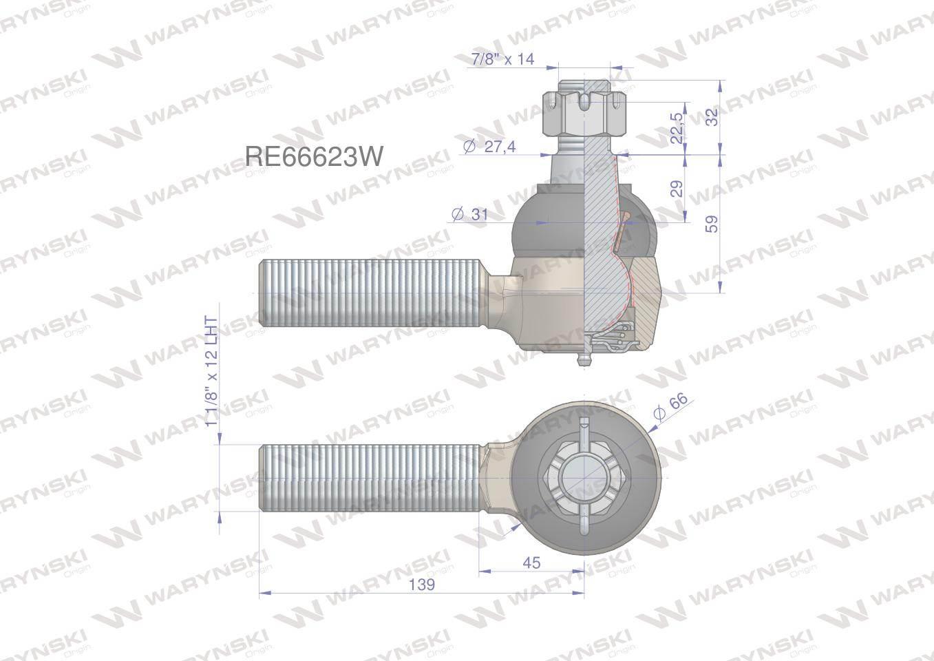 Przegub kierowniczy 139mm - 1 1/8"L RE173540 WARYŃSKI RE66623W - zdjęcie 2