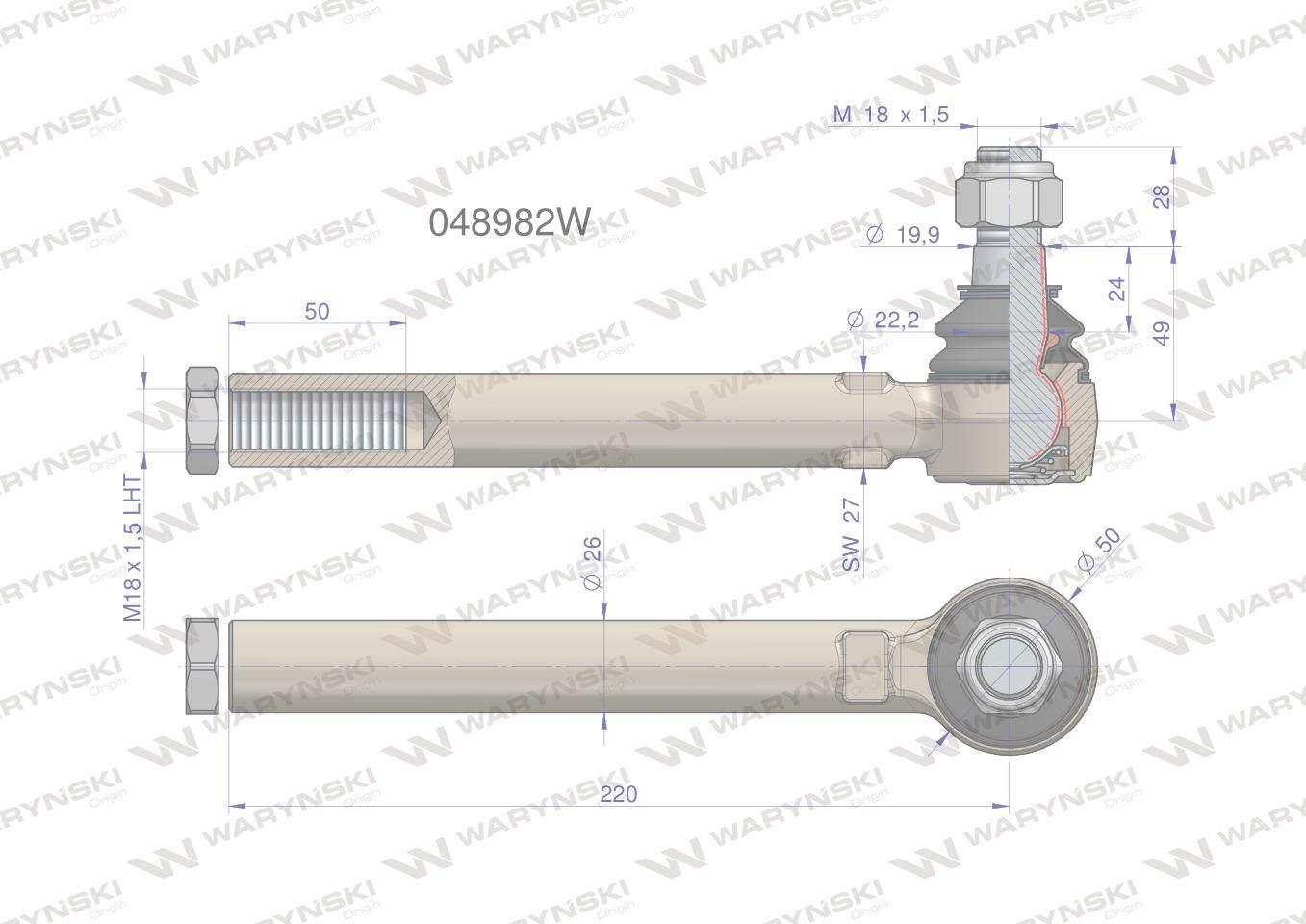 Przegub kierowniczy M18x1.5L 048982 WARYŃSKI 048982W - zdjęcie 3